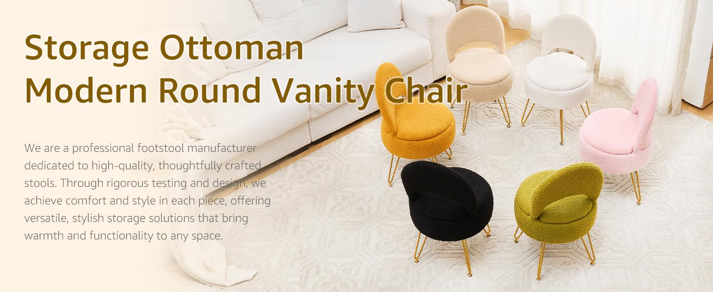 Storage Ottoman Vanity Stool Chair with Folding Back Teddy Velvet Makeup Chair Multifunctional Upholstered Footstool,4 Metal Legs with Anti-Slip Feet for Bedroom Living Room Entryway