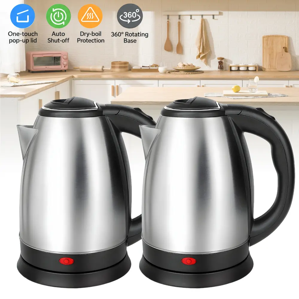 2 Pack Stainless Steel Electric Kettle, 1000W Rapid Fast Boil Water Kettle with Auto Shut-Off & Dry-Boil Protection, 110V Large Capacity Hot Water Boiler for Home Kitchen(2.0L )