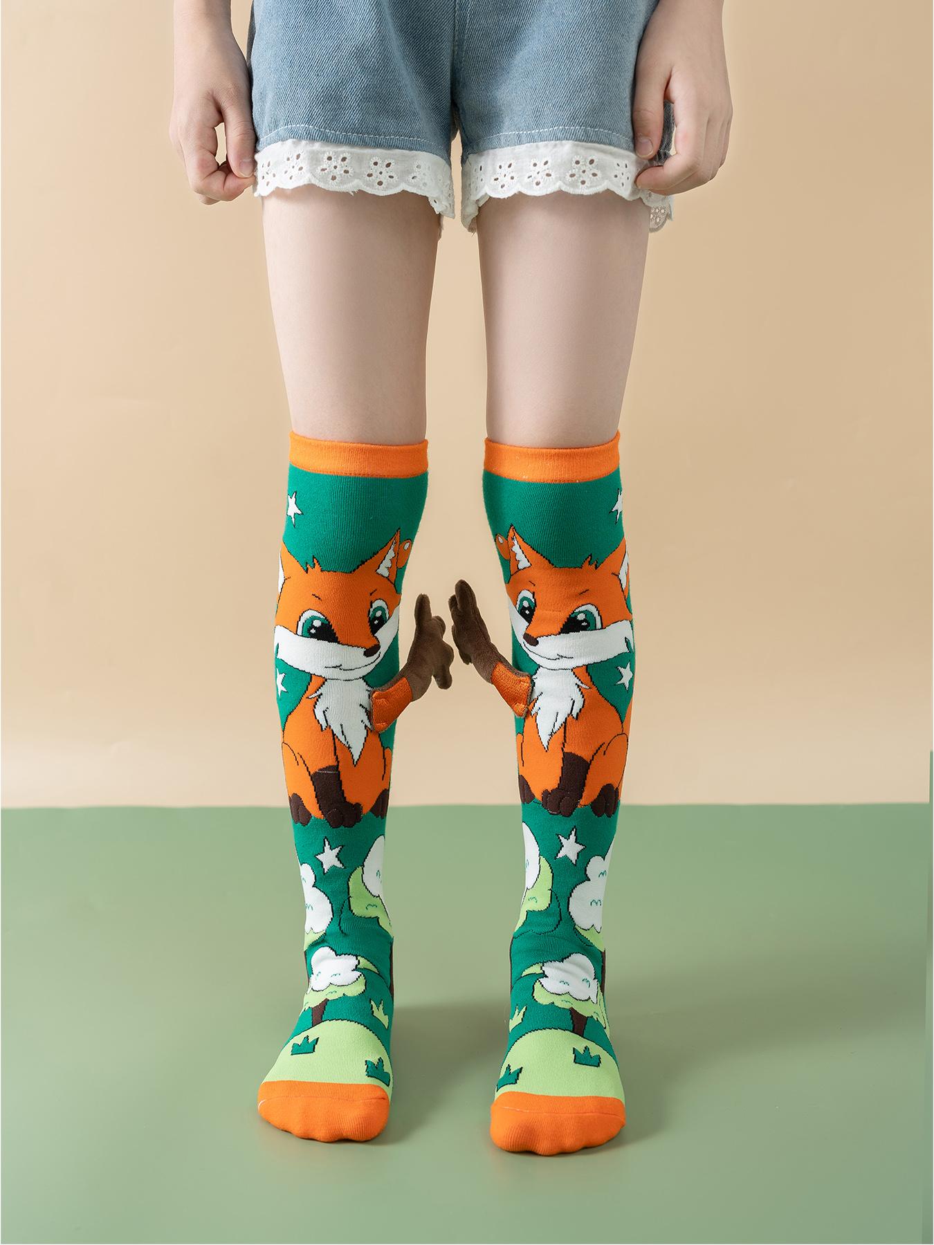 Cute Girls' Socks Set, Fun & Trendy Design, Stretchable Mid-Calf Novelty Socks, Perfect for Kids, Unique Style Footwear