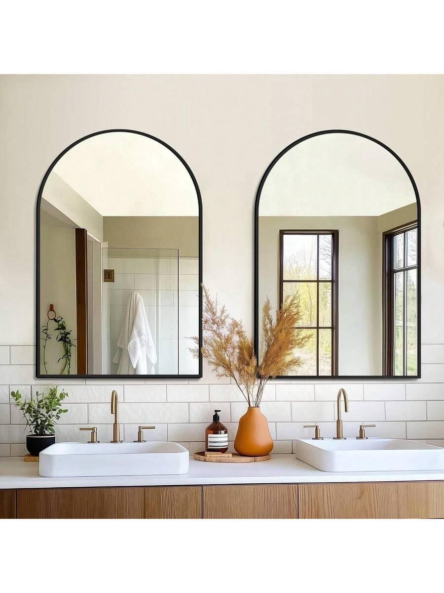 Arched Wall Mirror 30x20 Inch - Rust-Proof Metal Frame, Anti-Fog & Shatterproof For Bathroom Vanity, Bedroom, Entryway(Modern Luxury Gold/Black)