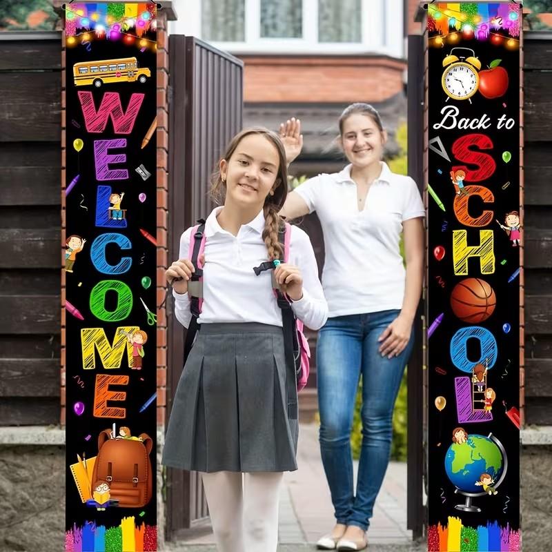 Welcome Back to School Banners, First Day of School Door Decor, Colorful Chalkboard Door Hanging Signs, Classroom Teacher Decor