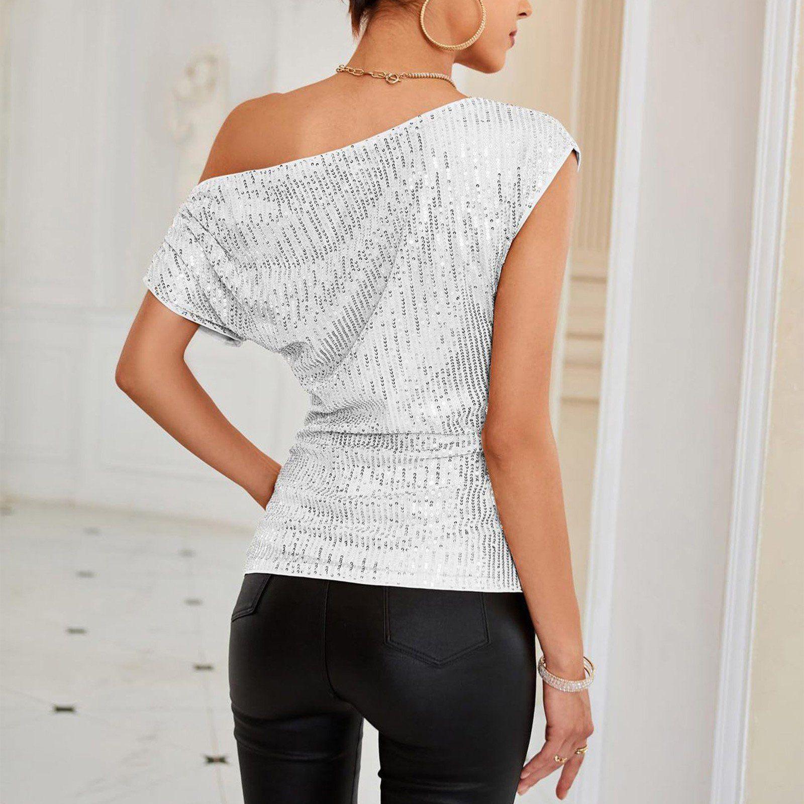 One-Shoulder Sequin Mini Dress – Sexy Glitter Cocktail Gown, Women's Fashion Party Short Dress (Wish Trend)