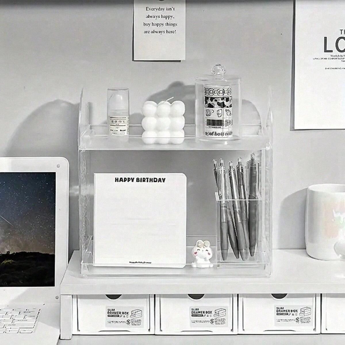 Acrylic Makeup Display Stand & Beauty Storage Box, Iceberg Pattern Cosmetic Organizer, Transparent Layered Desktop Holder, Bathroom Accessories