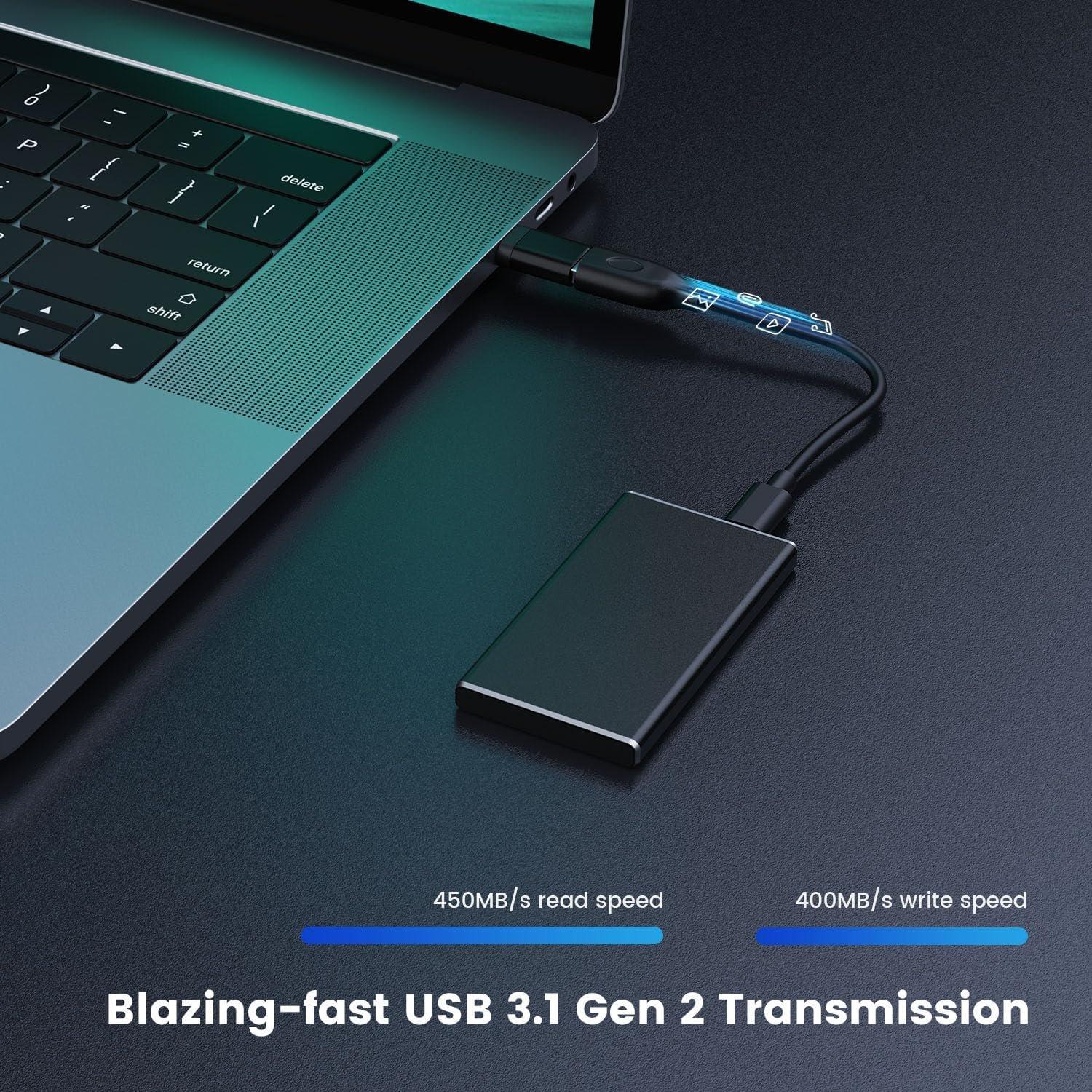 500GB Portable External SSD, USB 3.1 Gen2 450MB/s  Data Transfer, Metal USB C Mini Portable External Solid State Drive for PC, Laptop, Phones and