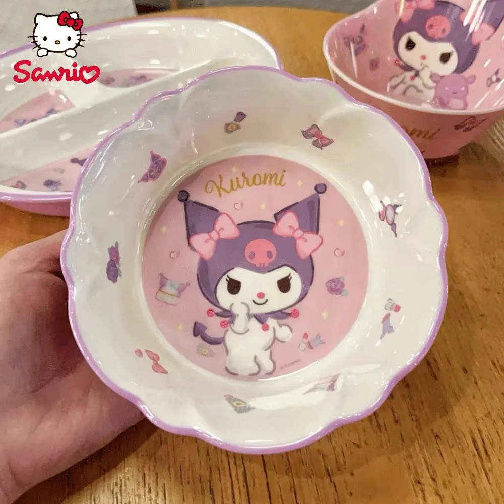 Sanrio Kuromi Melamine Plate, Cute Flower Ruffle, Round Dessert Dish, Kawaii Salad Snack Dinnerware, Salad Plates, Durable Plastic Tray, 1pc, Decorative Plates