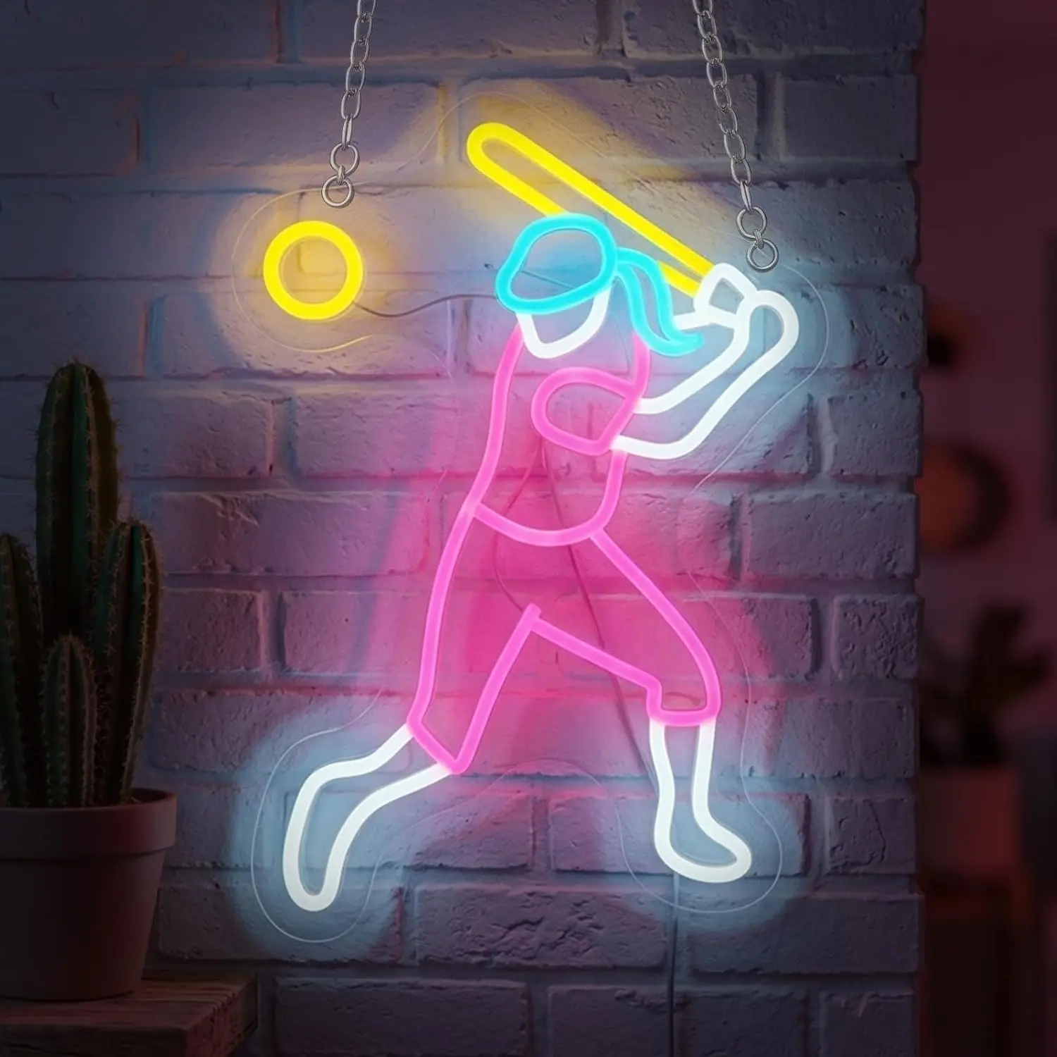 Neon LED Softball Sign, USB-Powered Dimmable Lamp with 6.5ft Cable, Women's Room Decor Plaque, Ideal Birthday Holiday Gift for Girls & Moms, Softball Accessory