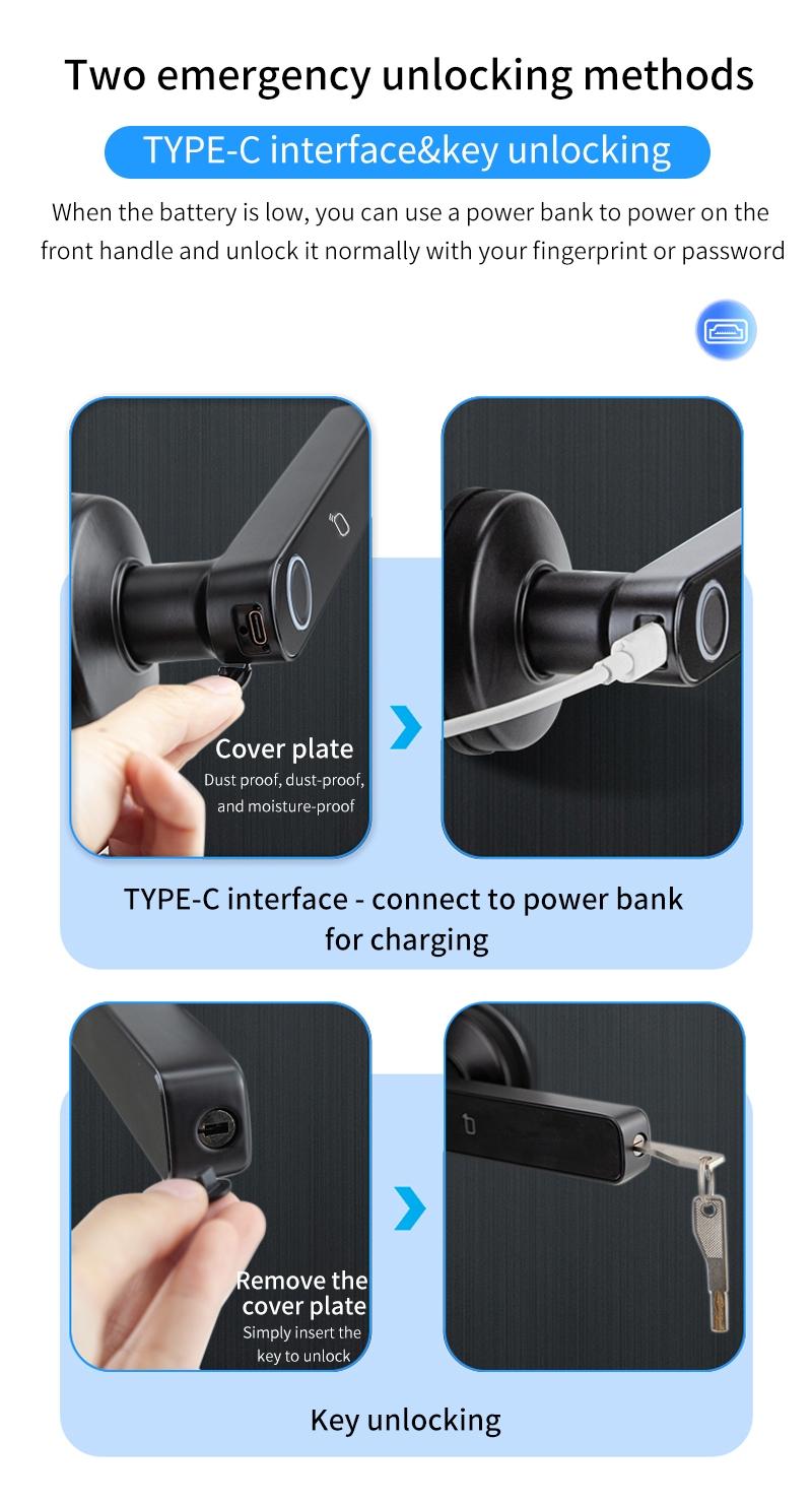 Tuya Smart Fingerprint Door Lock, Wireless Battery Powered, Supports Fingerprints/APP/mechanical Key, Low Energy Design, Low Battery Alert