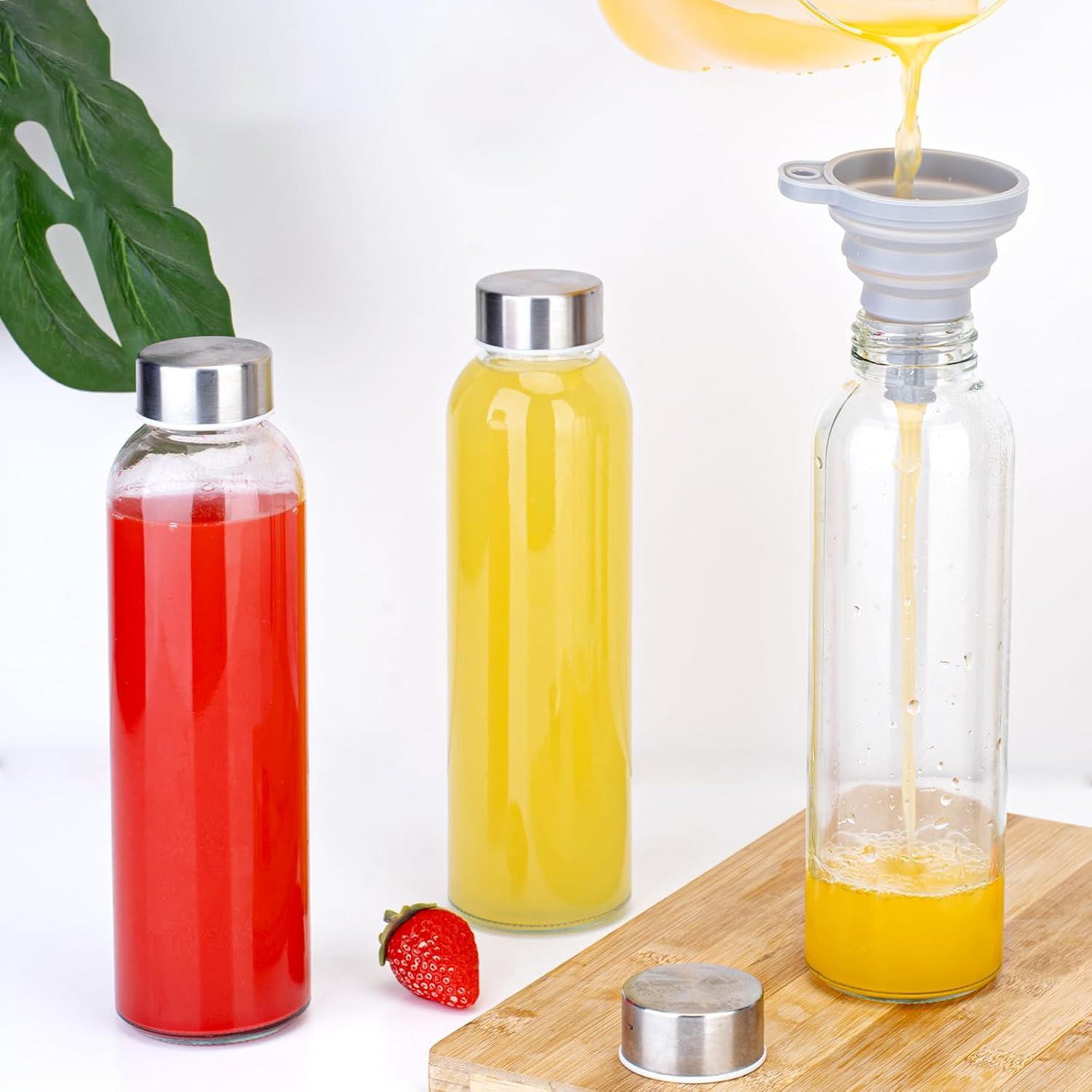 8 Pack Glass Water Bottles with Lids, 18oz Reusable Juice Bottles with Lid, Leak-Proof Juice Container