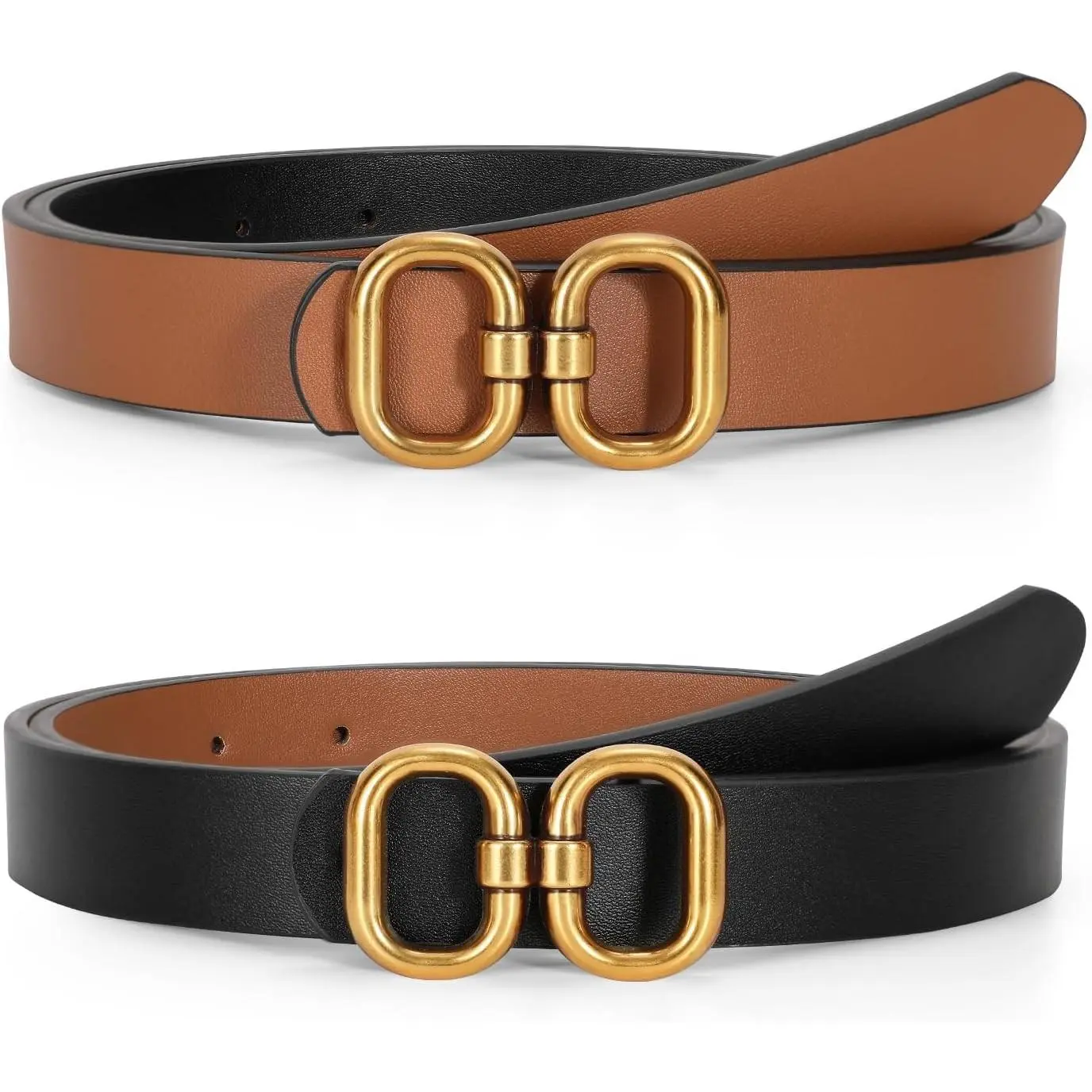 Reversible Women's Leather Belt with Gold Buckle – Ideal for Jeans & PantsGift