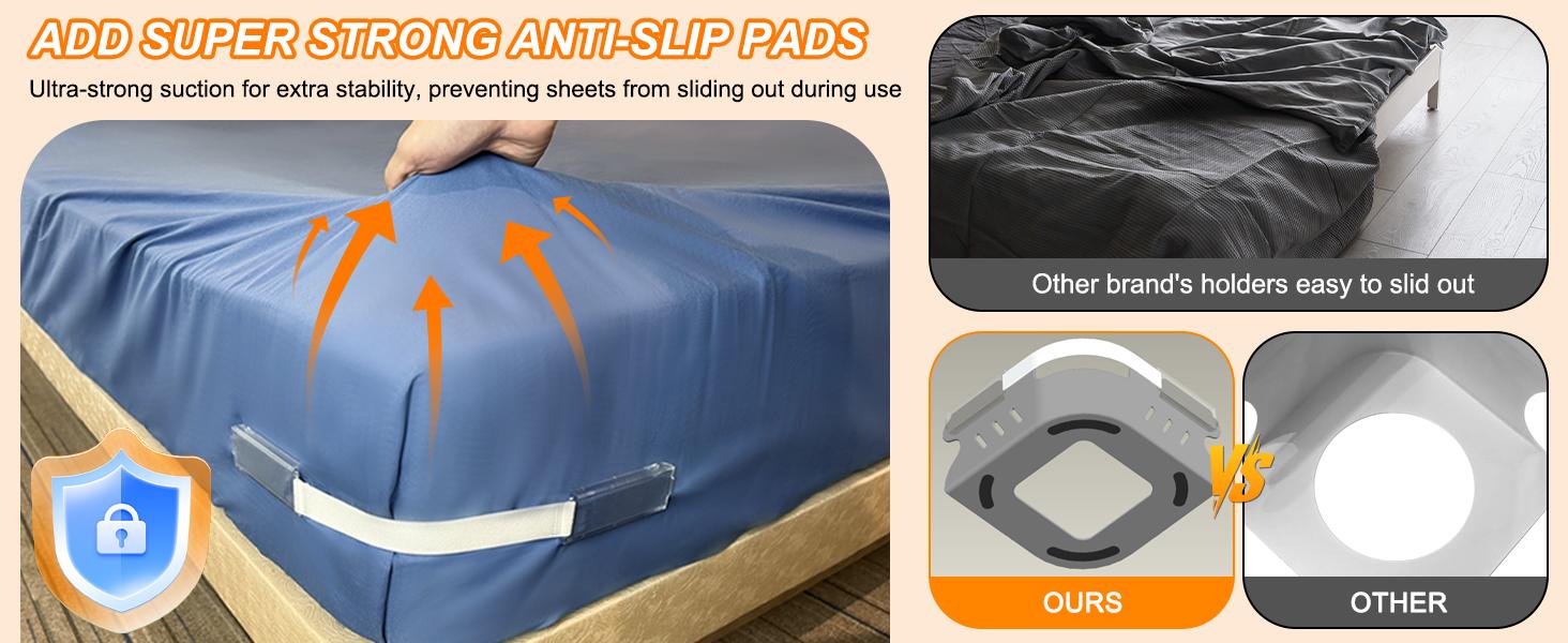 Bed Sheet Holders for Corners, Duty Fitted Sheet Holder with Lock Fastener Straps &Anti-Slip Pads Keep Sheets Firm&Tight, No More Loose Sheets, Easy Installation for Any Mattress Sizes(Set of 4) Bed Sheet Holders for Corners, Duty Fitted Sheet Holder with Lock Fastener Straps &Anti-Slip Pads Keep Sheets Firm&Tight, No More Loose Sheets, Easy Installation for Any Mattress Sizes(Set of 4)