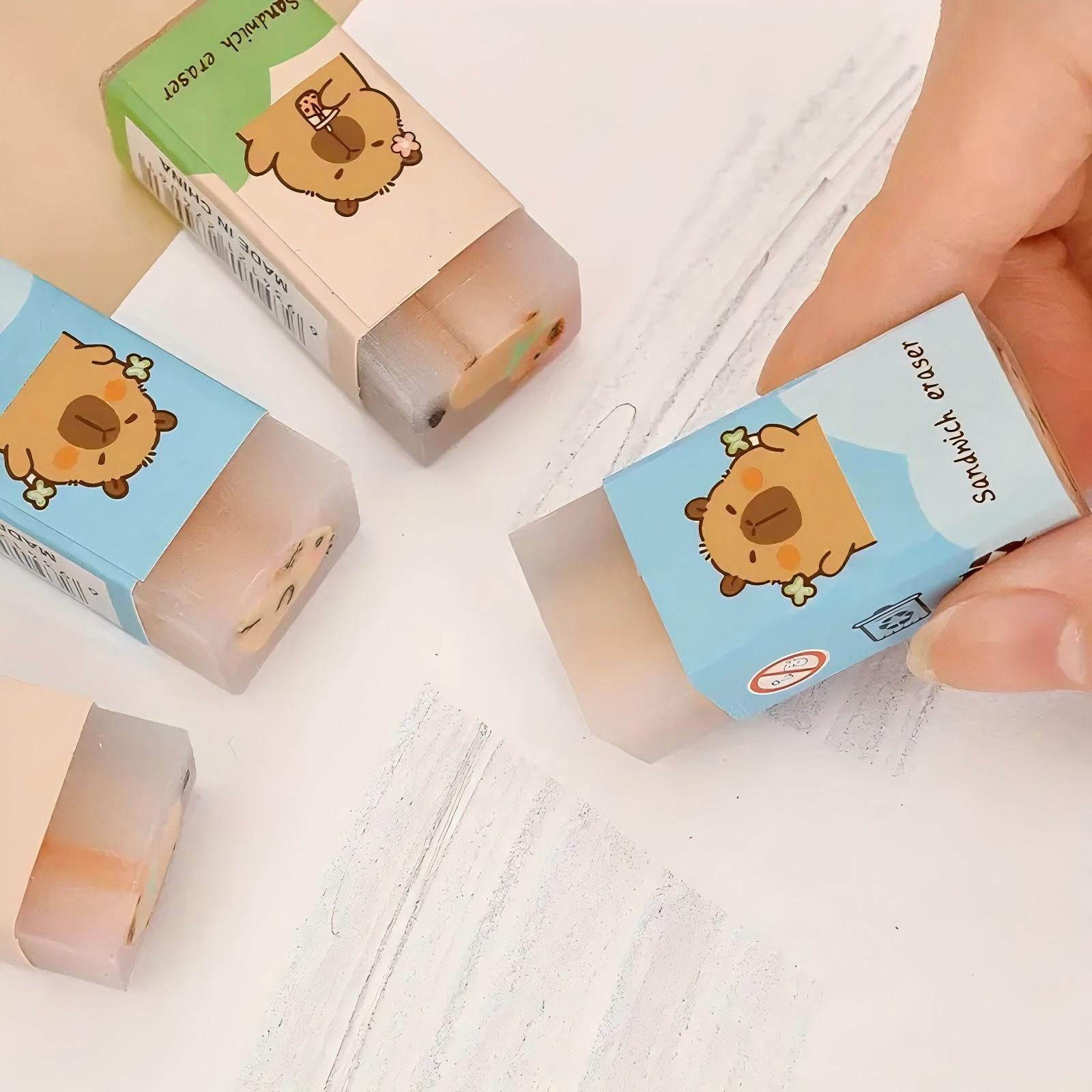 Random 12/36 pcs Cute Capybara Erasers - No-Crumb, Perfect for Office & School Supplies, Assorted Colors (Blue, Green, Yellow), School Supplies Essentials | Playful Design | Durable Erasers