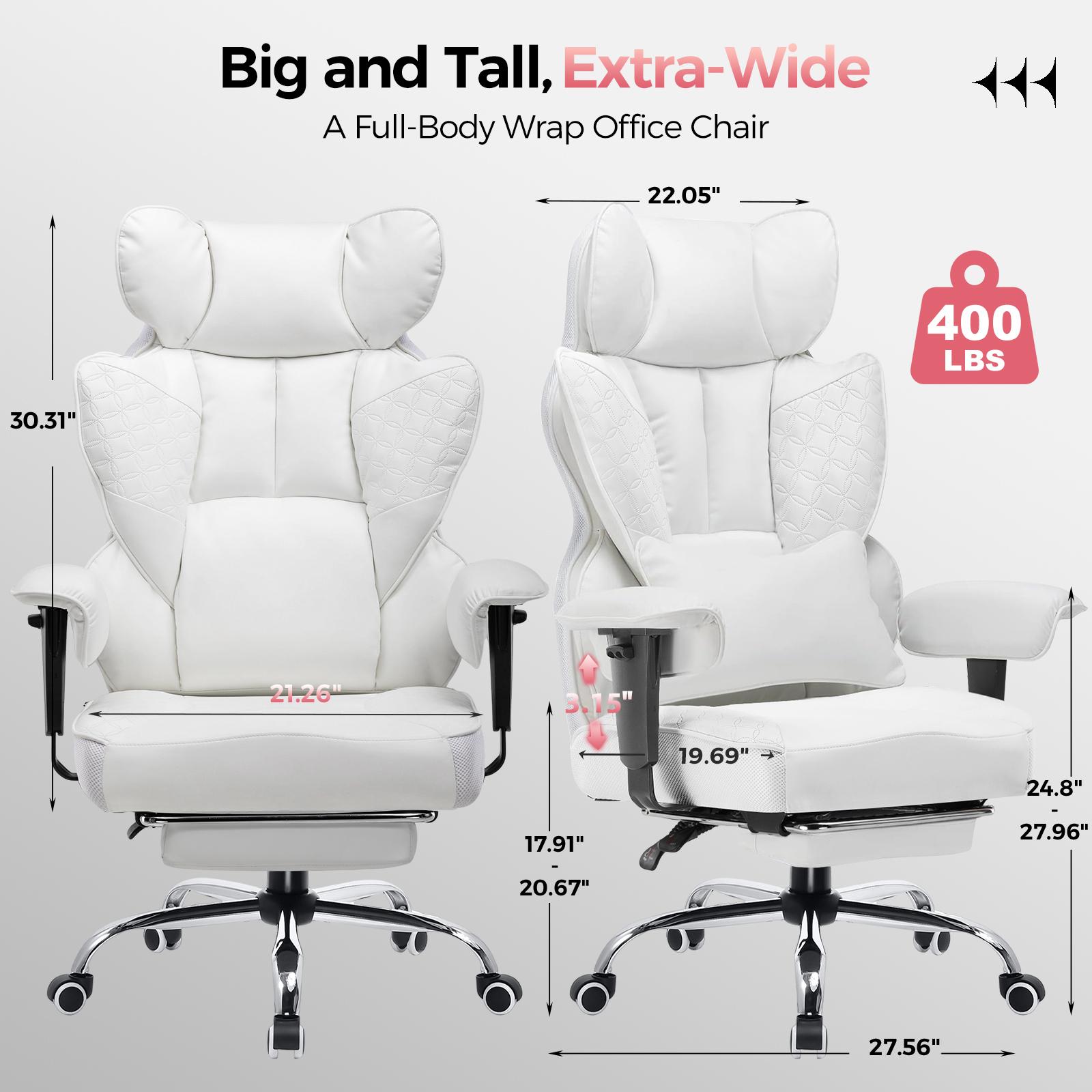GTPLAYER Ergonomic Big and Tall Office Chair - Ergonomic Chairs for Executives, Wide Seat, Pocket Spring Lumbar Support, Outward Fixed Soft Armrests, Adjustable Footrest, Adjustable Seat Height (New Year Sale)