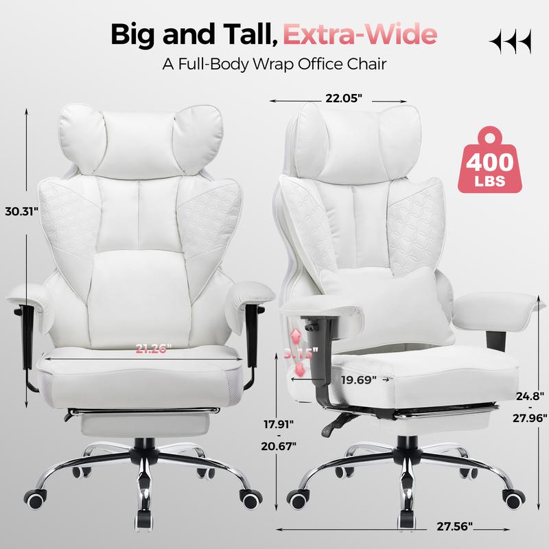 【New Year Sale】GTPLAYER Big and Tall Office Chair with Pocket Spring Lumbar Support, Ergonomic Comfortable Wide Office Chair with Outward Fixed Soft Armrests and Footrest Adjustable Sofa Furniture Comfy