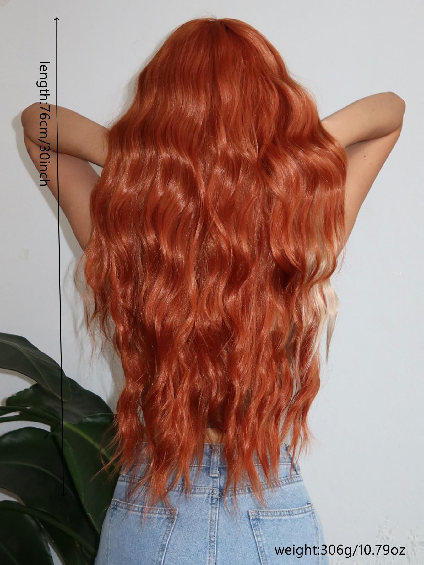 Fashionable Festival Long Curly Orange Wigs with Bangs and Highlights Synthetic Women's Wigs for Festivals, Dance Parties or Halloween Cosplay Taking Photos