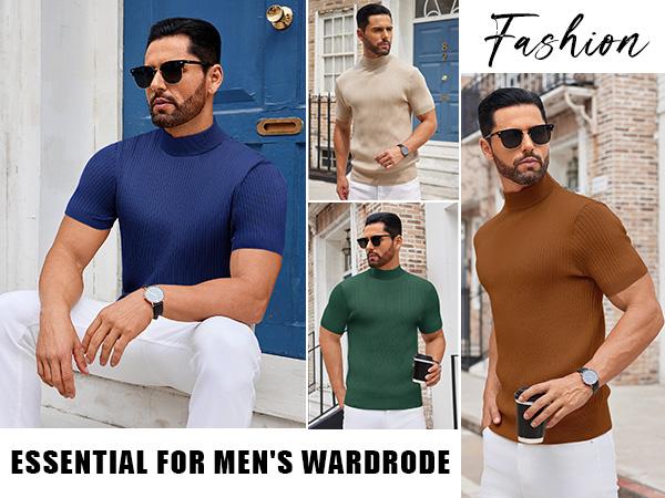 COOFANDY Lightweight Men's Mock Turtleneck Sweater Short Sleeve Casual Basic Tops Ribbed Knit Pullover Solid Tee(100%Polyester) COOFANDY Lightweight Men's Mock Turtleneck Sweater Short Sleeve Casual Basic Tops Ribbed Knit Pullover Solid Tee(100%Polyester)