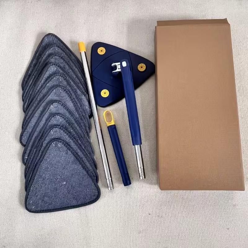 Triangular 360° Rotatable Floor Mop with Long Handle - Hands-Free Wringing, Wet & Dry Use Cleaning Tool for Floors, Walls, Ceilings, Corners & Glass