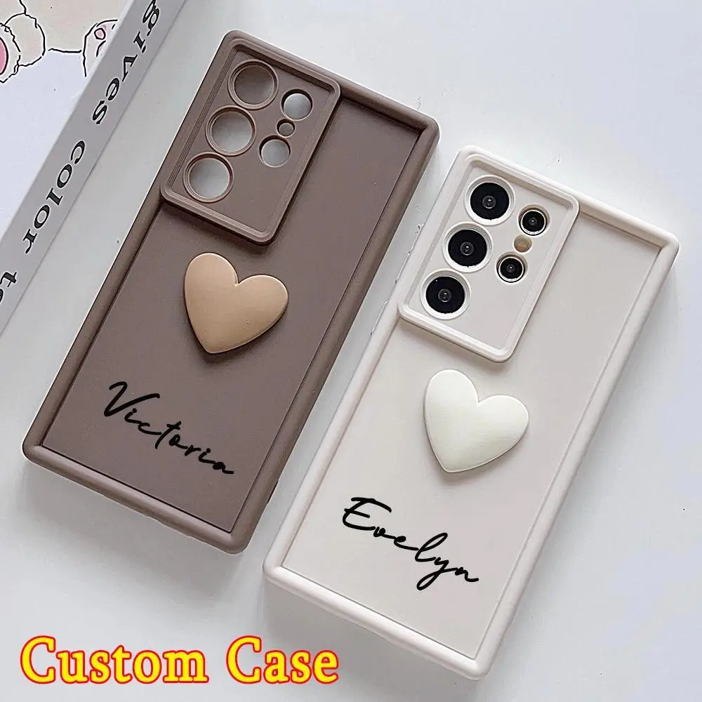 Customized Text 3D Love Heart Case For Samsung Galaxy S20 S21 S22 S23 S24 S25 S26 FE Plus Ultra 5G Luxury Soft Cover