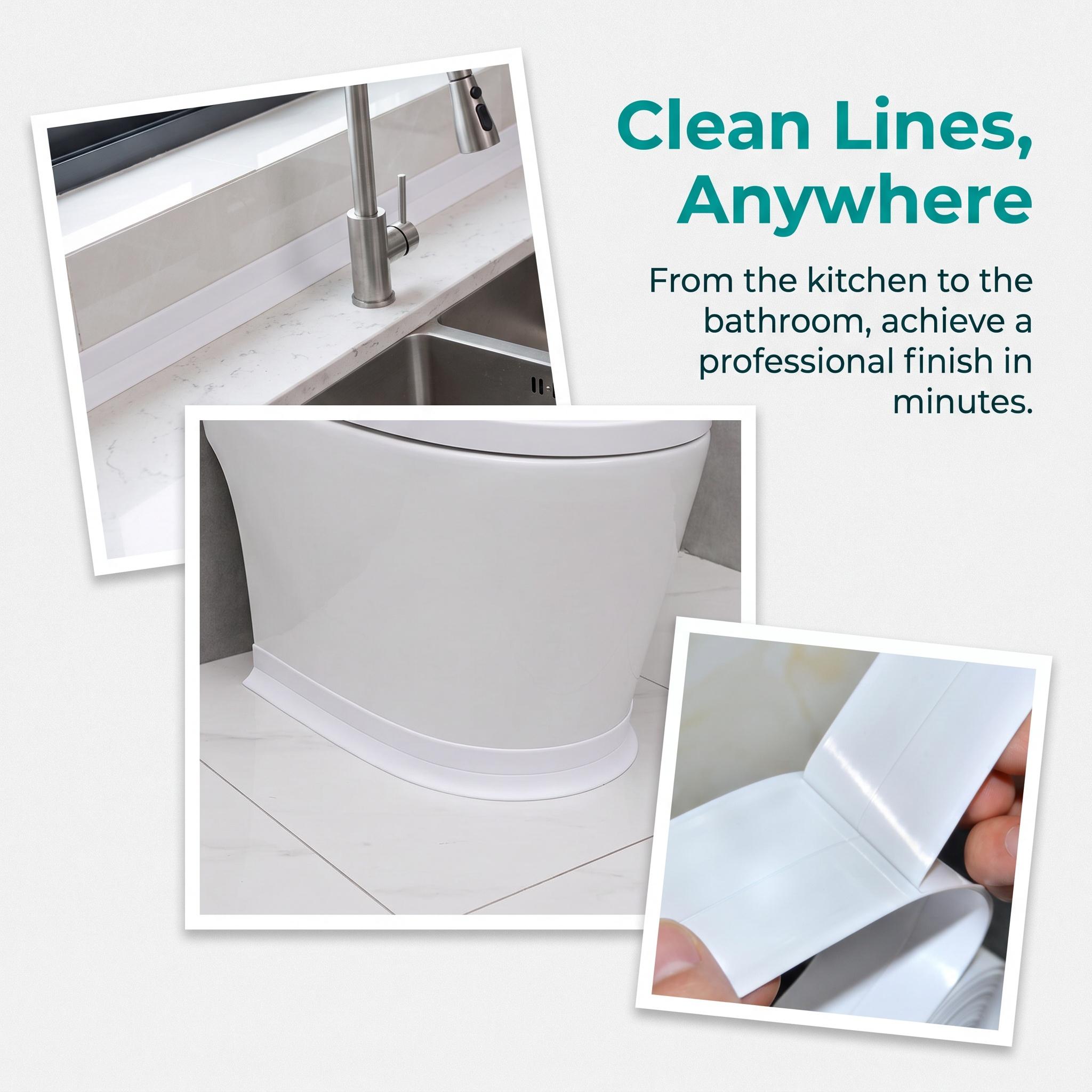 White Waterproof Caulk Tape 3.2m Self-Adhesive Sealing Tape for Bathroom Kitchen Sink Toilet Tub Edges Easy Application & Durability-YY2