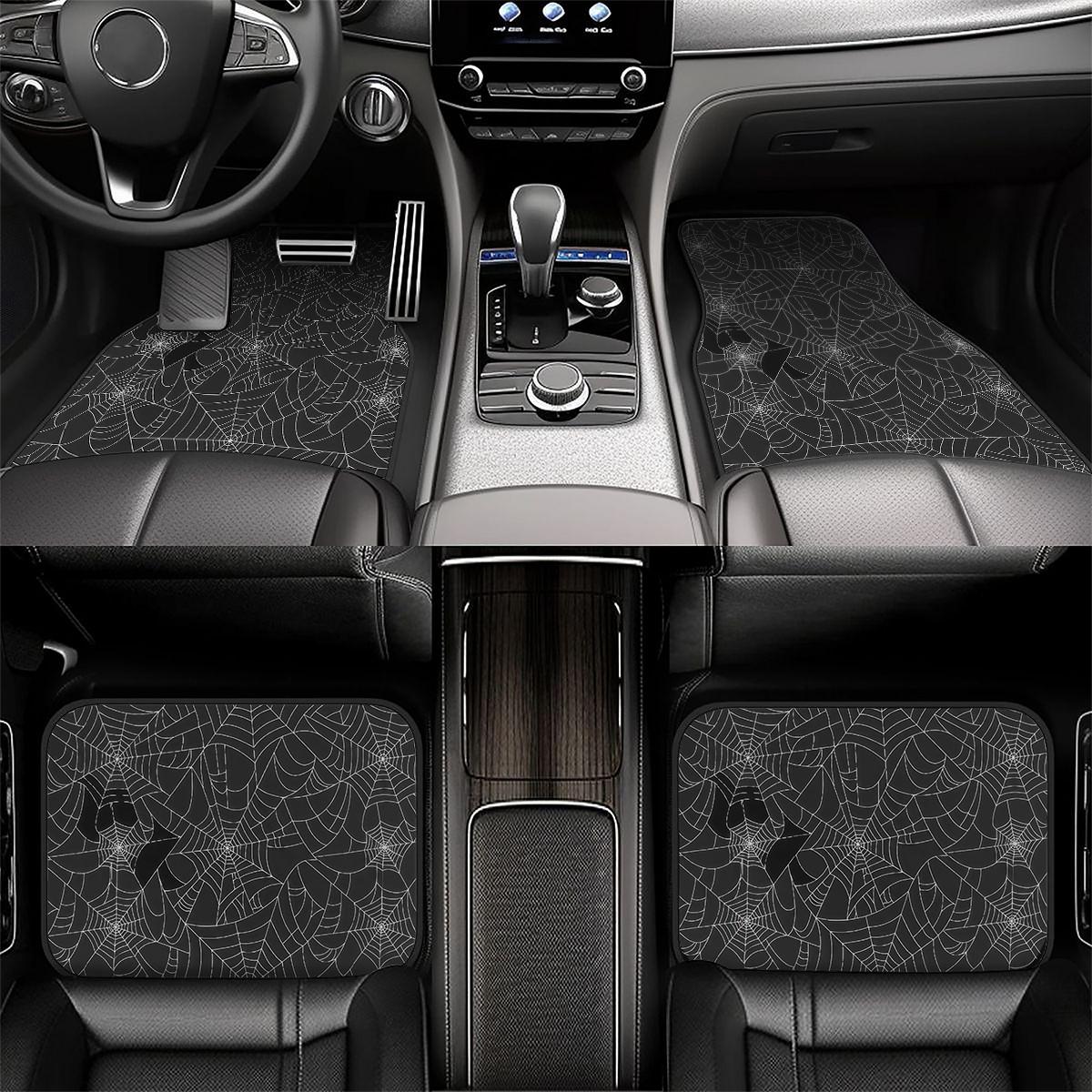 4-Piece Spider Web Print Car Mat Set, Universal Fit, Crystal Velvet, Full Coverage, Suitable for Sedan, Truck, Suv, Essential Car Accessories