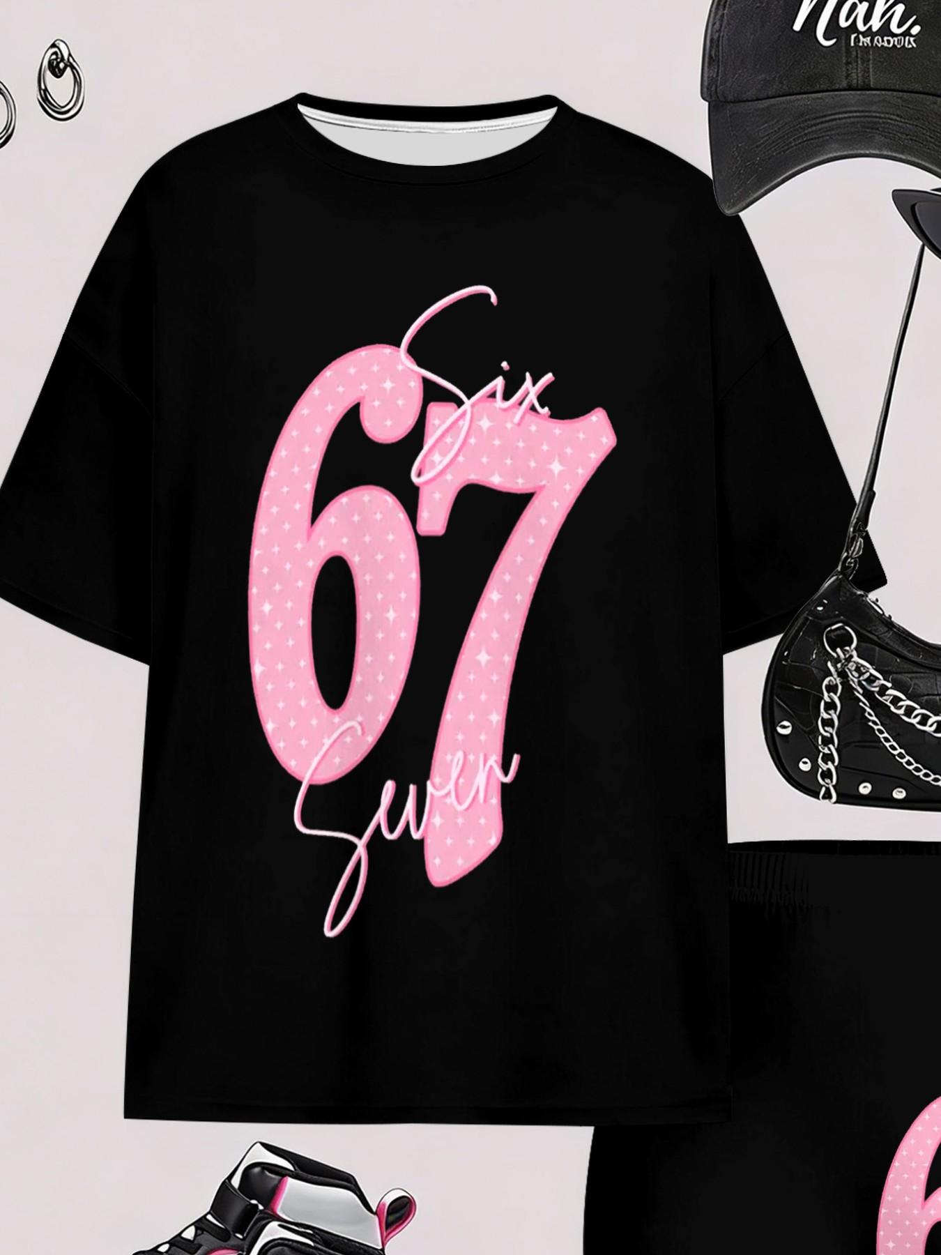 Korean Style Girls Pink Dot 67 Number Short Sleeve & Biker Shorts Set Summer Loose Comfortable Kids 2Pcs