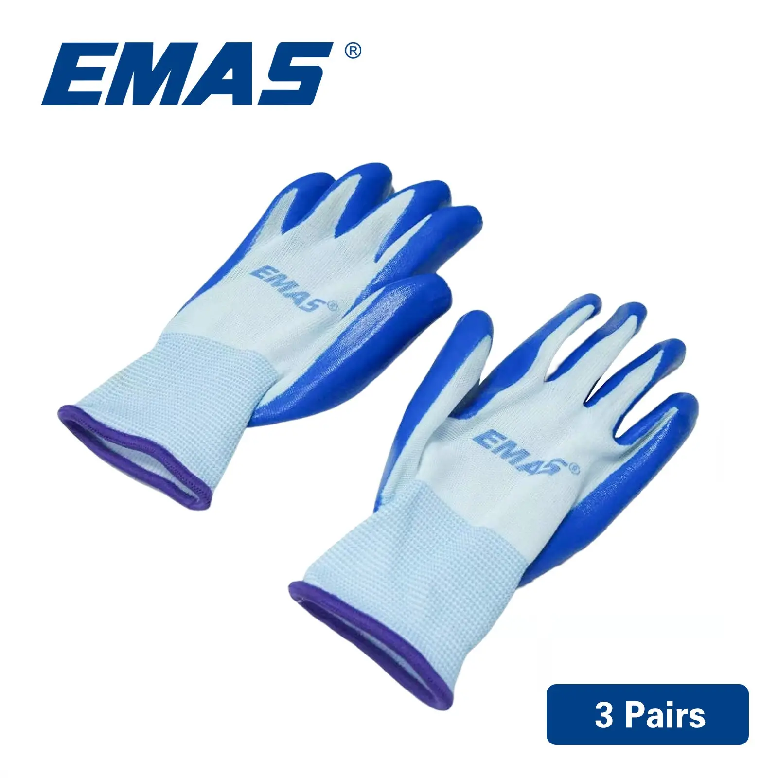 3 Pairs Emas Garden Protection Gloves, Waterproof Breathable, Latex Material, 42g Adhesive, Elastic Wrist for Comfort