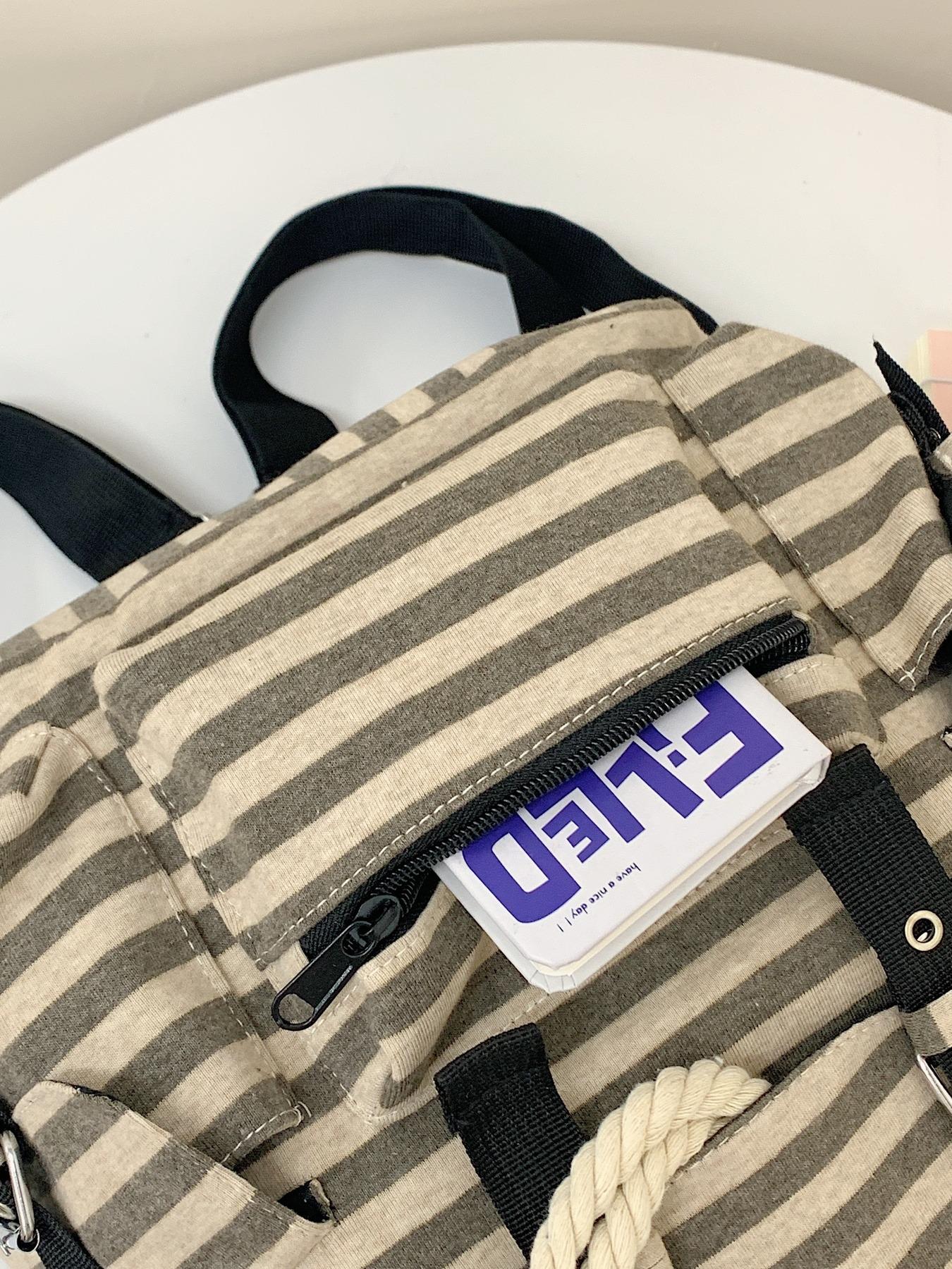 Vintage Striped Canvas Backpack for Teen Girls - Washed Retro School Bag with Multi Compartment Design, Aesthetic Bookbag for Junior High to College Students