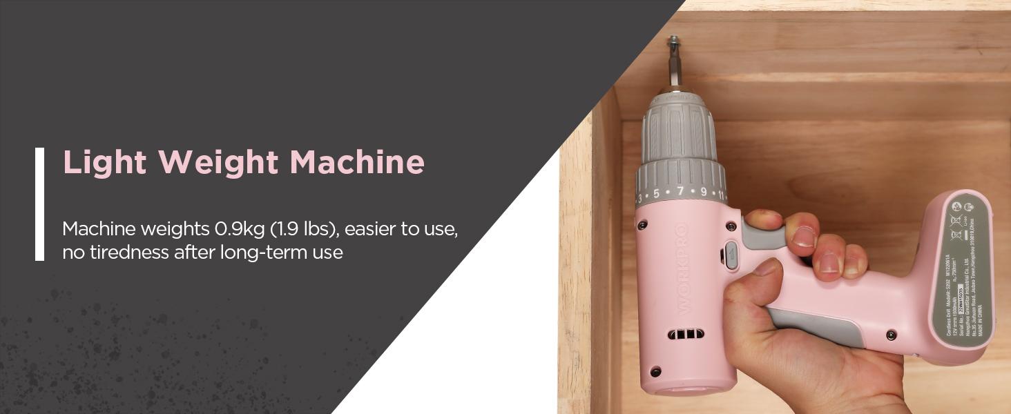 #SpringGlowUp WORKPRO Cordless Drill Driver Set, 12V Electric Power Drill Tool Kit with 6 Counts Bits, 3/8-Inch Keyless Chuck, Variable Speed, 18 Touque Setting, Type-C Charge Cable, Led Light, Pink Ribbon