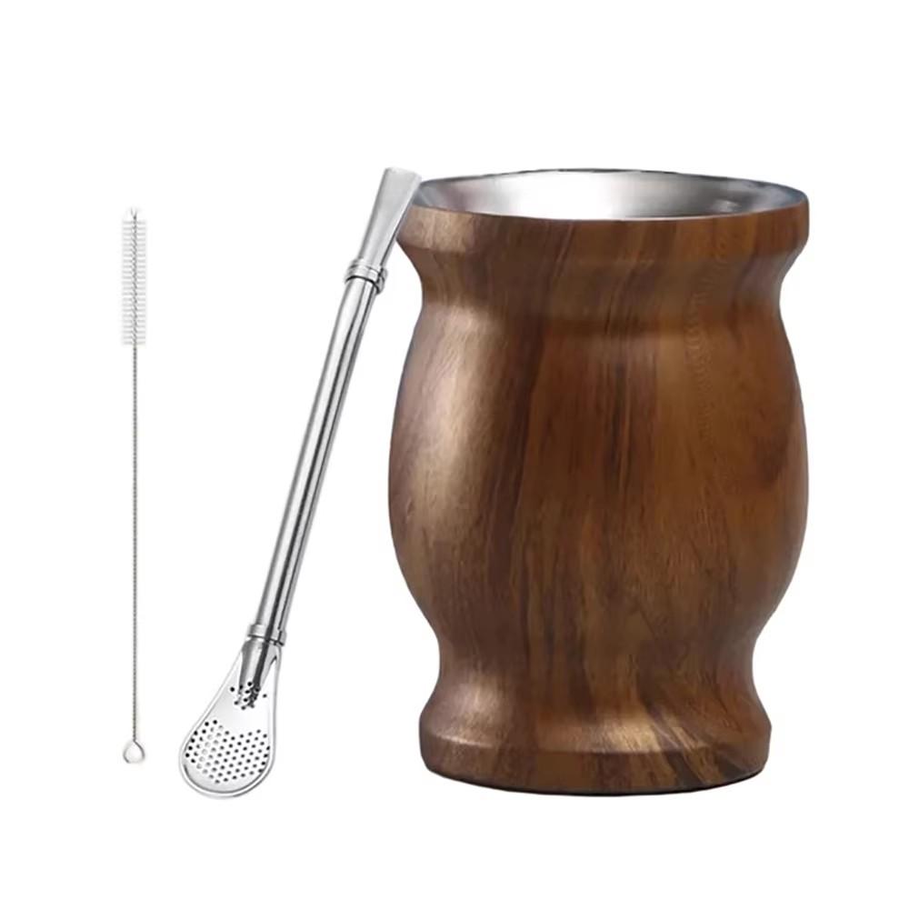 3-Piece Stainless Steel Mate Cup Set, Gourd Shape Retro Style, Dual-Layer Vacuum Insulation, Includes Straw and Brush, Outdoor Travel/daily Tea Drinking