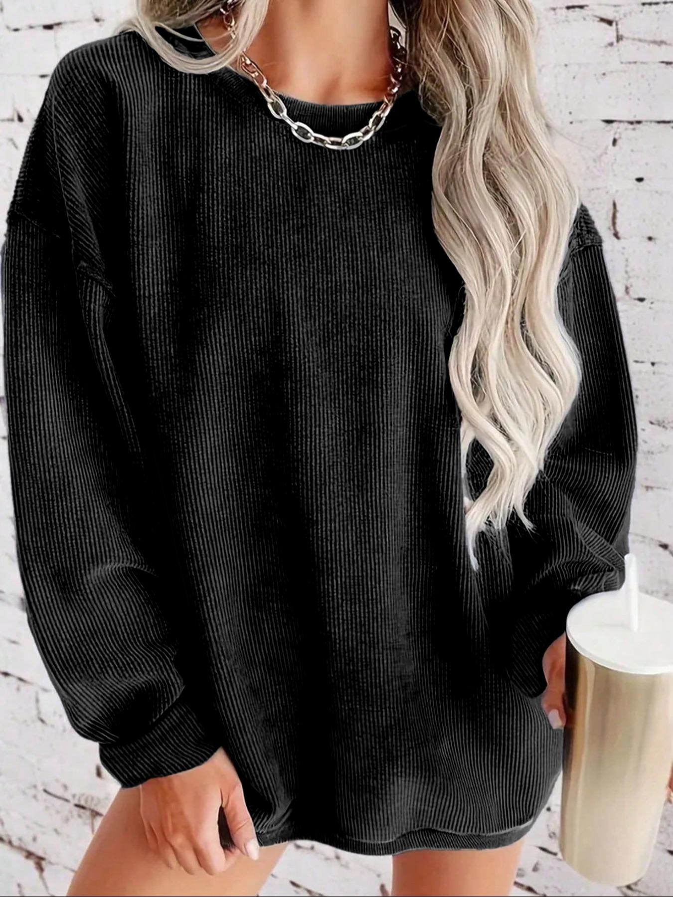 Plus Size Women's Solid Color Pullover Sweatshirt, Casual Long Sleeve Round Neck, Fall & Winter Fashion, Comfortable Knitwear