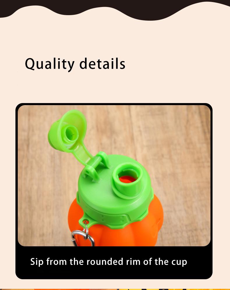 Outdoor sports water bottle, silicone folding cup, Halloween-inspired pumpkin design, telescopic and portable silicone water cup, collapsible water bottle, travel water bottle, sports portable sports water bottle, reusable water bottle, equipped with clim