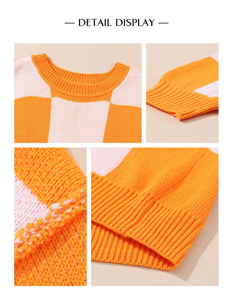 Asvivid Fall Clothes For Women Plaid Checkered Print Sweaters Drop Shoulder Bishop Long Sleeve Sweater Pullover Tops Fashion Winter Outfits