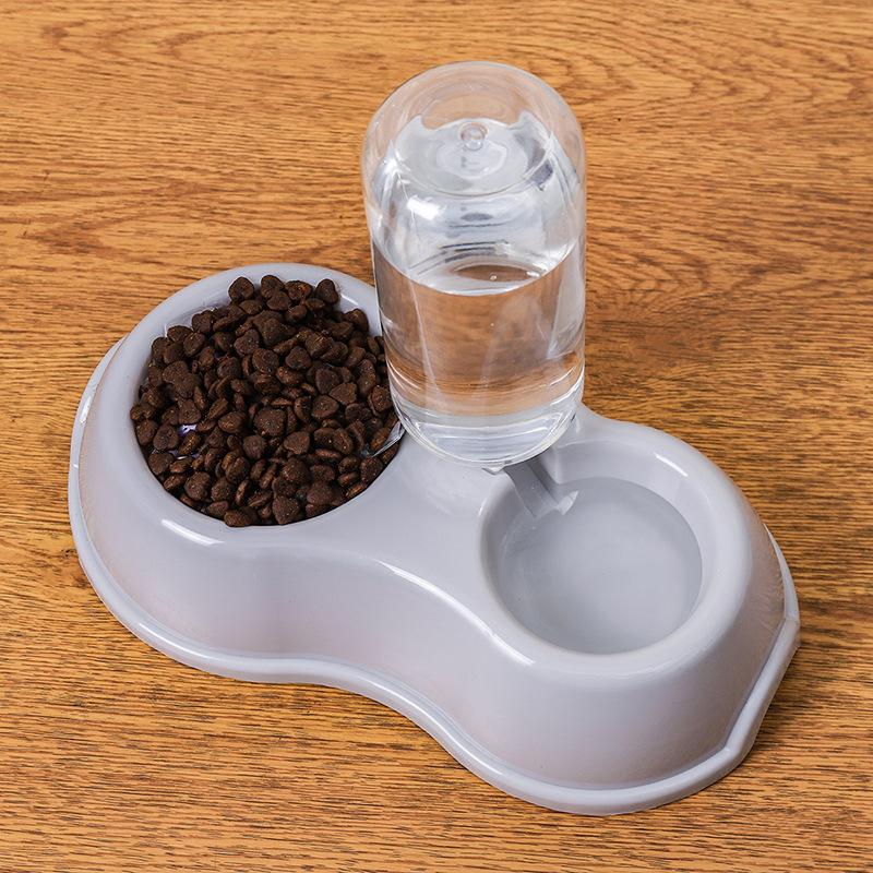 Plastic Dog Bowl Set with Water Fountain, Economic Dual Bowls Feeding Dish for Dogs & Cats, Pet Drinking Fountain Accessory