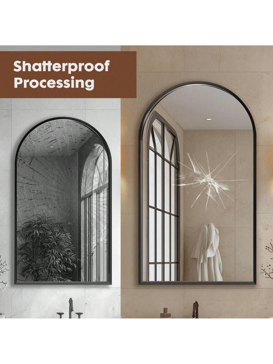 Arched Wall Mirror 30x20 Inch - Rust-Proof Metal Frame, Anti-Fog & Shatterproof For Bathroom Vanity, Bedroom, Entryway(Modern Luxury Gold/Black)