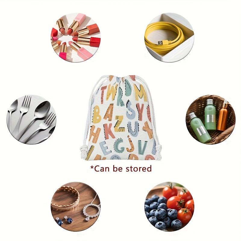 Gift for Her/Him Animal Texture Alphabet Patchwork Happy Learning Parent-child Pattern Drawstring Storage Bag, Cosmetics and Jewelry Storage Bag, Storage Bag Bundle Pocket, Suitable for Travel, and Accessories Drawstring Bag.