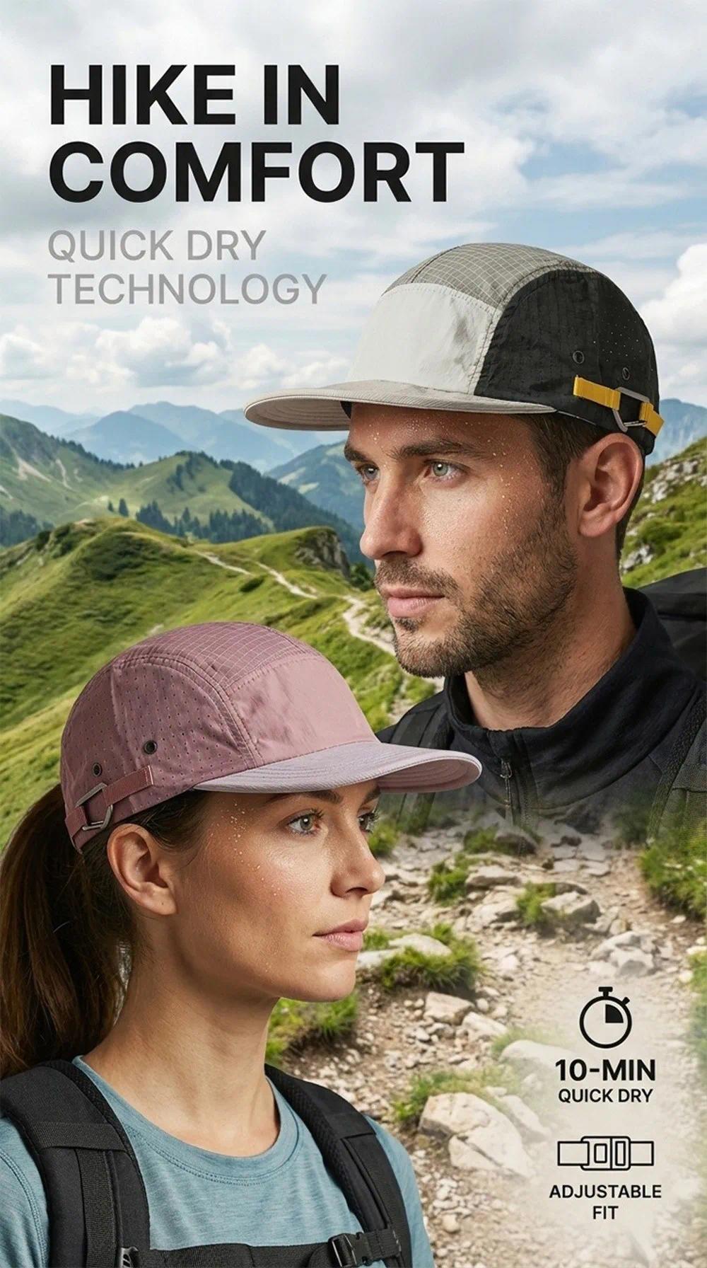 5-panel Men Baseball Caps Color Matching Lightweight Quick Drying Cap Breathable Sun Protection Duck Tongue Cap
