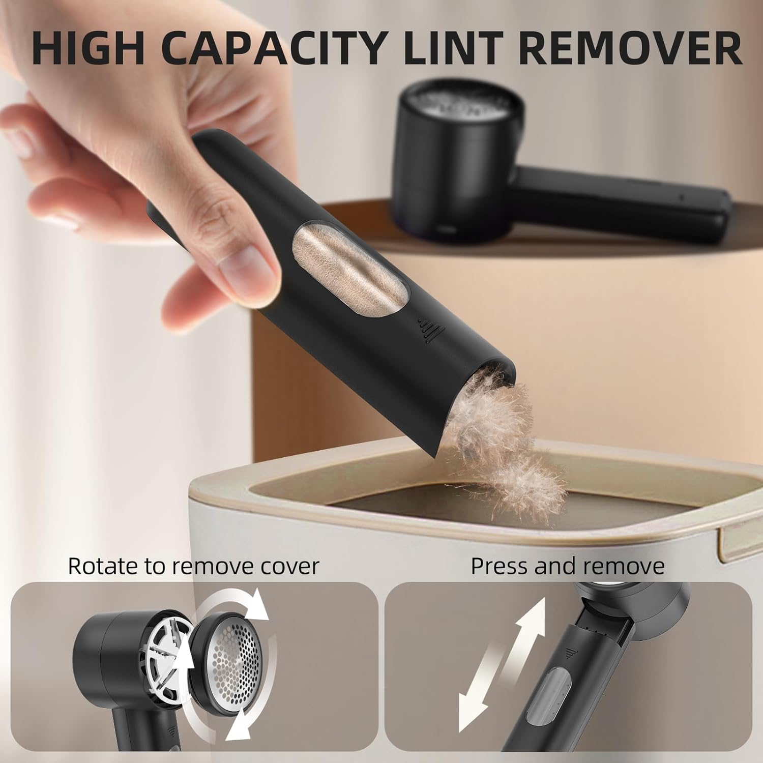 Electric fabric shaver, portable hair remover, pet home, rechargeable, lint collection container, LED digital display, 6-blade blade, safety lock, 3 speeds, 2600mAh, lasts for 1 hour, suitable for clothes, sweaters, sheets, sofa, blanket