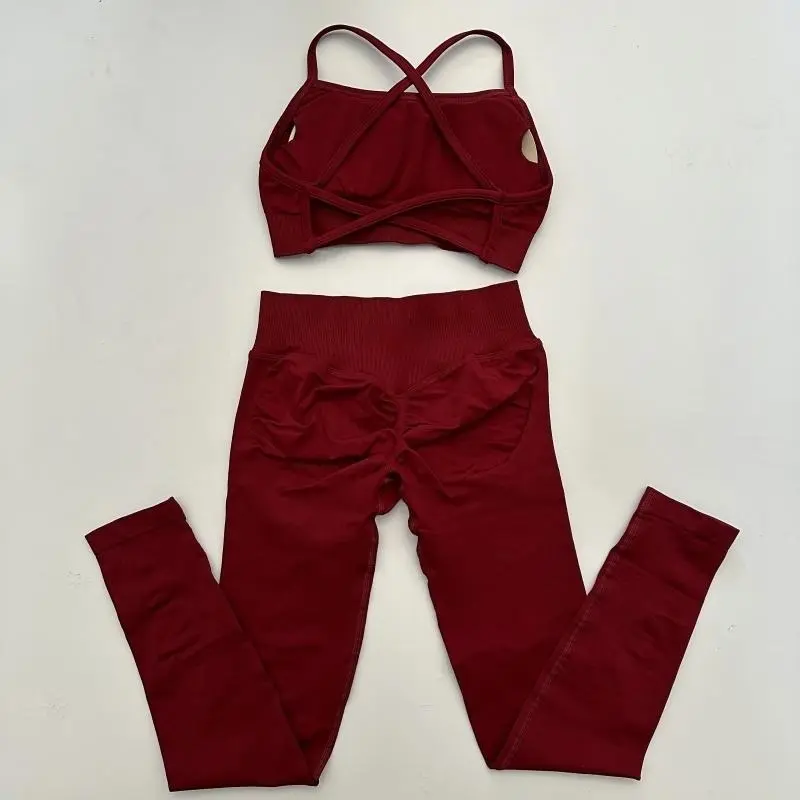 DFY~ Set - Red Leggings & Backless Sports Bra for Performance and Style - Activewear Goals - Fitness Fashion - Workout Ready Sporty High Stretch Sporty Breathable Outfits Athleisure Sweatsuit