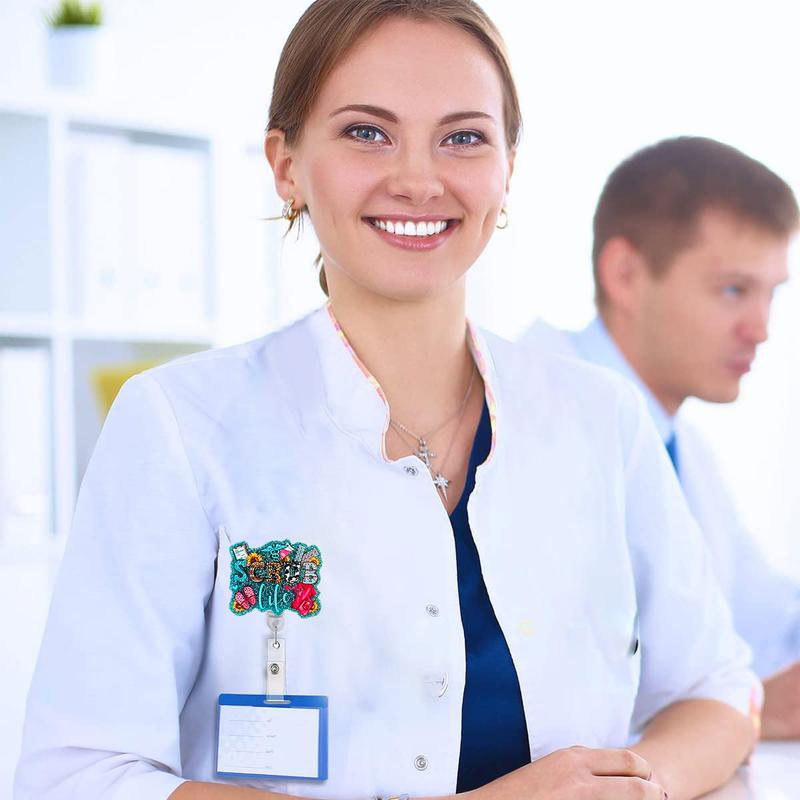 Letter Design Badge Holder without Card Sleeve, 1 Count Scrub Life Retractable Badge Reel with ID Clip, Acrylic Name Badge Holder for Nurse Doctor Student