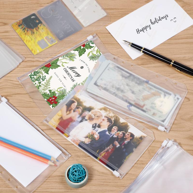 30pcs A6 Budget Envelope, Clear 6-hole Binder Pocket Envelope for Budgeting, Zipper Business Card Holder for Office, Money Envelopes for Cash Saving, Document Pouch for A6 Budget Binder, Office Stationery Supplies