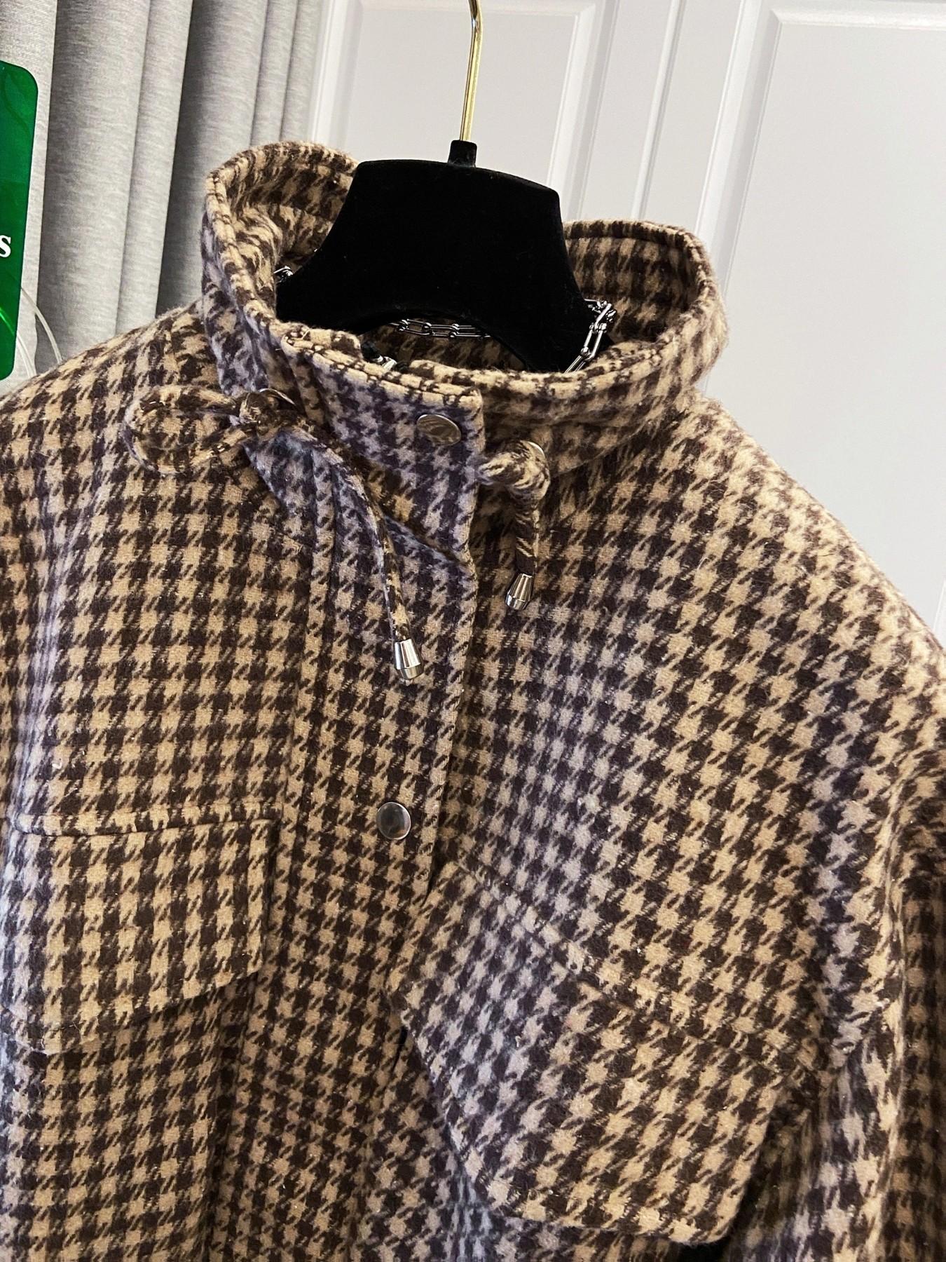 Women's Fashion Retro Plaid Stand Collar Short Coat, Drawstring Design, Zipper Front, Perfect for Fall Winter Daily Holiday Outing Women's Fashion Retro Plaid Stand Collar Short Coat, Drawstring Design, Zipper Front, Perfect for Fall Winter Daily Holiday Outing