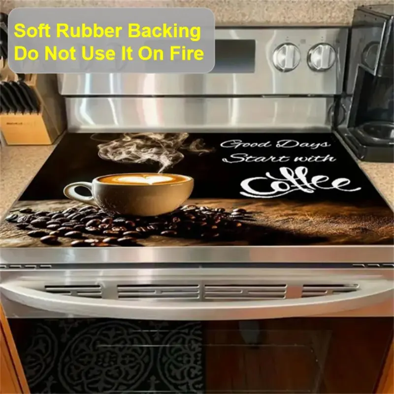 Soft Electric Stove Cover Cooktop Panel Protector Pad, Backing, Coffee Pattern, Scratch-Resistant, Easy to Clean, Multipurpose Kitchen Cover