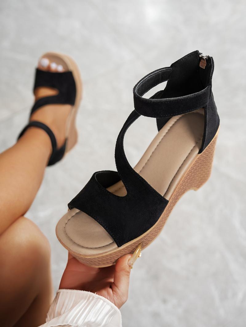 Women's Fashionable Solid Color Wedge Sandals, Casual Comfortable Sandals for Beach, All-match Commuter Shoes for Work & Daily Wear