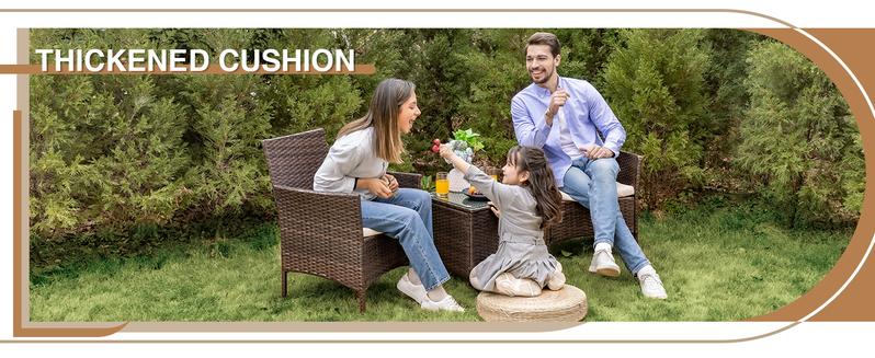 HOMALL Patio Porch Furniture Sets 3 Pieces PE Rattan Wicker Chairs with Table Outdoor Garden Furniture Sets