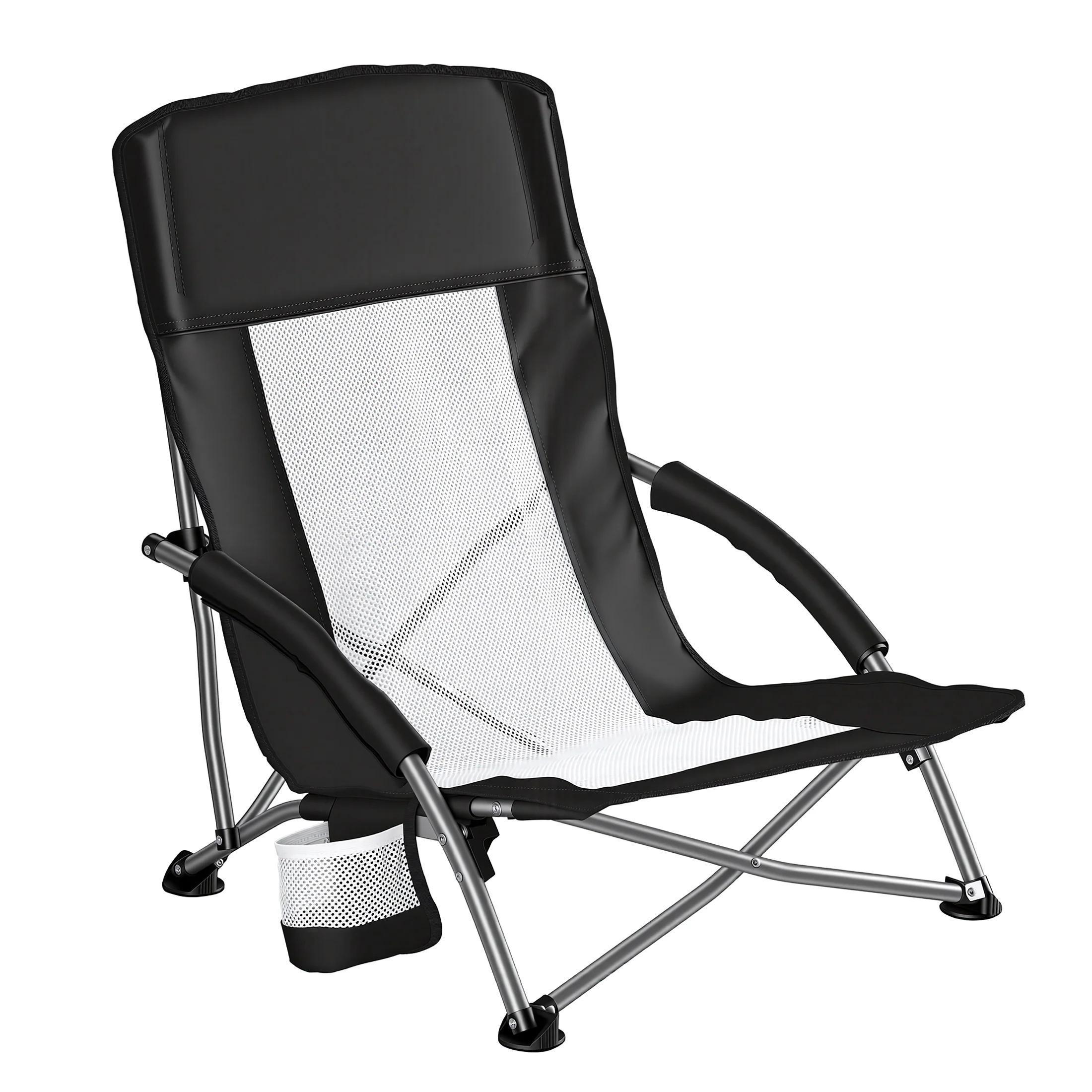 Heavy-Duty Portable Folding Camping Chair with Mesh Ventilated Backrest, Side Storage Pockets, Built-In Cup Holder and Integrated Backpack, Lightweight Foldable Outdoor Chair for Camping, Hiking, Picnics and Beach Trips
