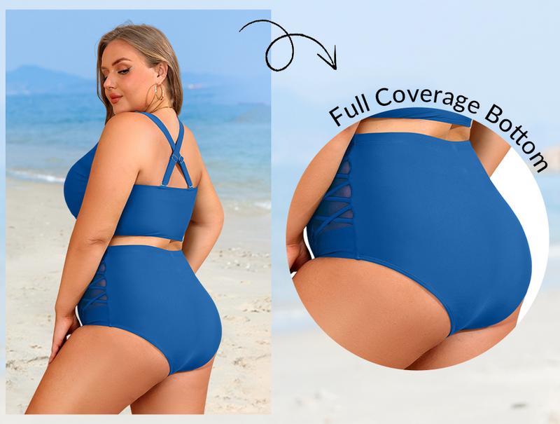 Yonique Women's Plus Size Two Piece Swimsuits - High Waisted Bikini Tummy Control Bathing Suits 2025 Twist Knot Swimwear