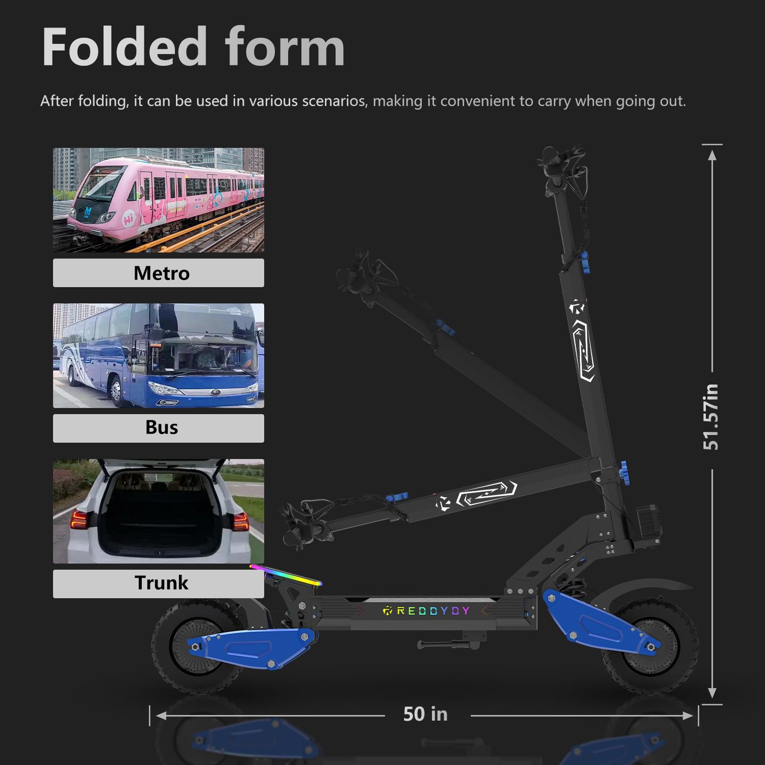 REDDYDY RD2 5000W Off-Road Electric Scooter for Adults - 50 MPH,60V 25Ah Battery,55-Mile Range,Dual Motor, 10.5" Tires,Hydraulic Brakes,Front&Rear Suspension,Foldable,UL2272 Certified