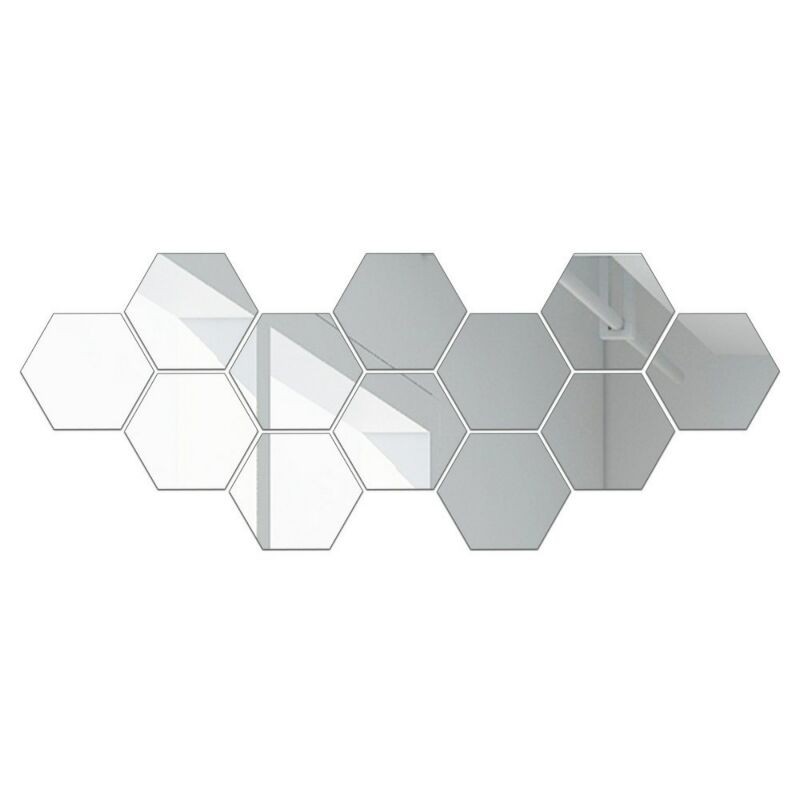 12Pcs Hexagon Acrylic Mirror Wall Stickers, 3D Self-Adhesive DIY Hexagonal Mirror Wall Decals, Modern Minimalist Nordic Style Shatterproof Wall Art Decor for Living Room Bedroom, Make Room Look Bigger, Easy Install
