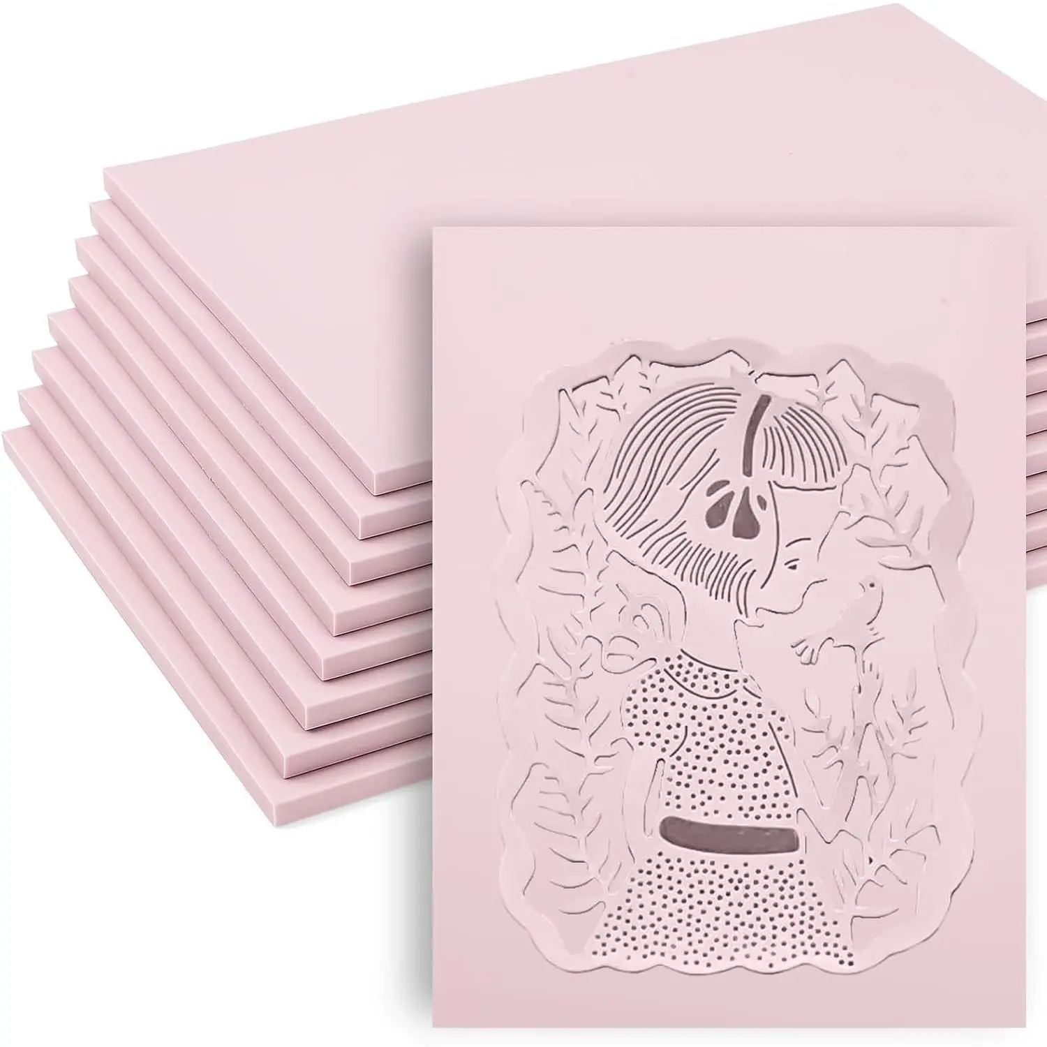 8 Pack Pale Pink Linoleum Blocks for Printmaking, 8 x 6 Inch | Soft Rubber, Easy To Carve, Works With Transfer Methods for Stamps, Cards, Prints, Beginners Or Pros