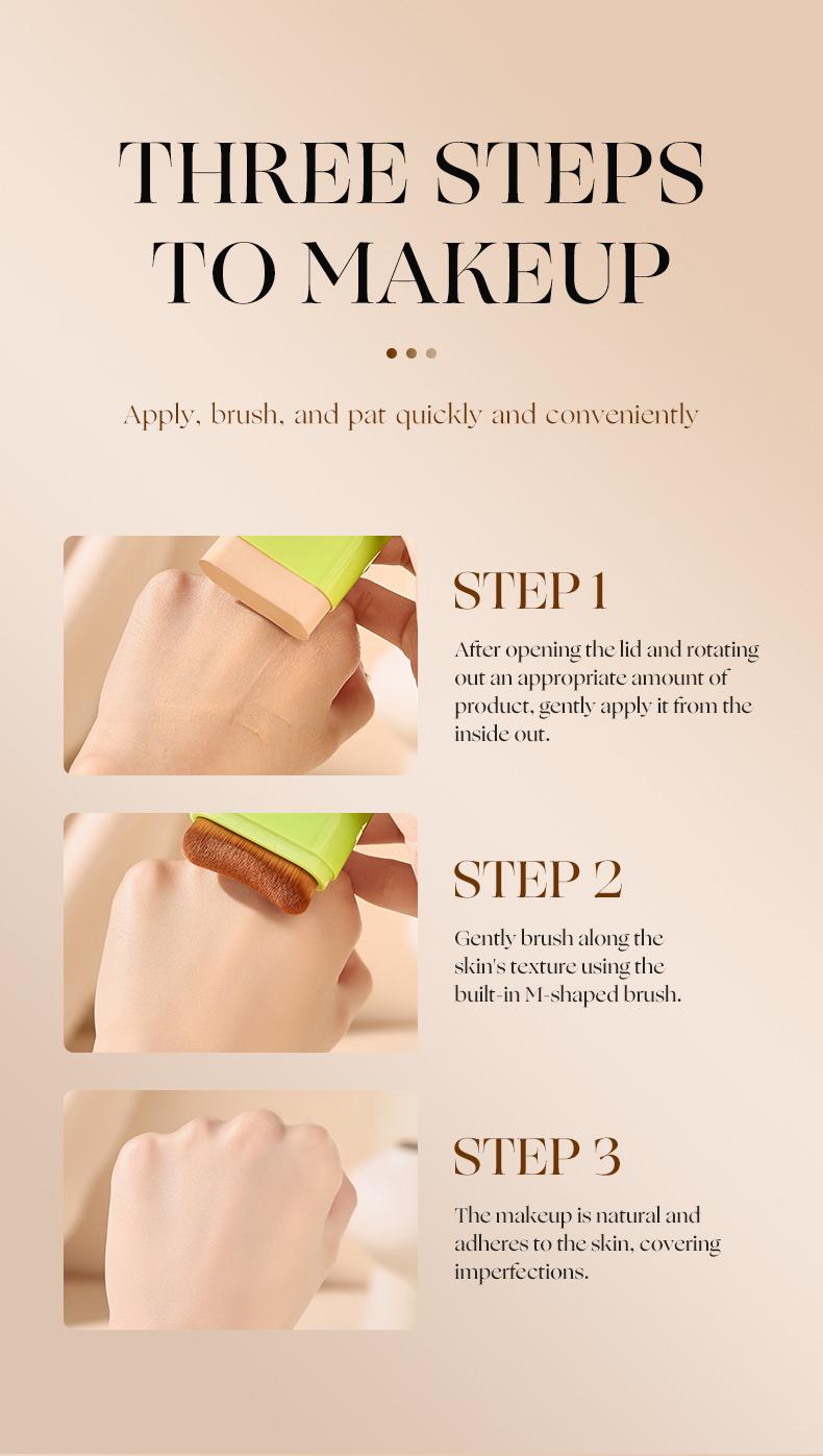 2-in-1 Concealer Foundation Stick with Built-in Brush, Long-Lasting Waterproof Matte Full Coverage, Crease & Sweat-Proof, Compact Portable, Includes Free Makeup Brush, Ideal for Daily & Party Use