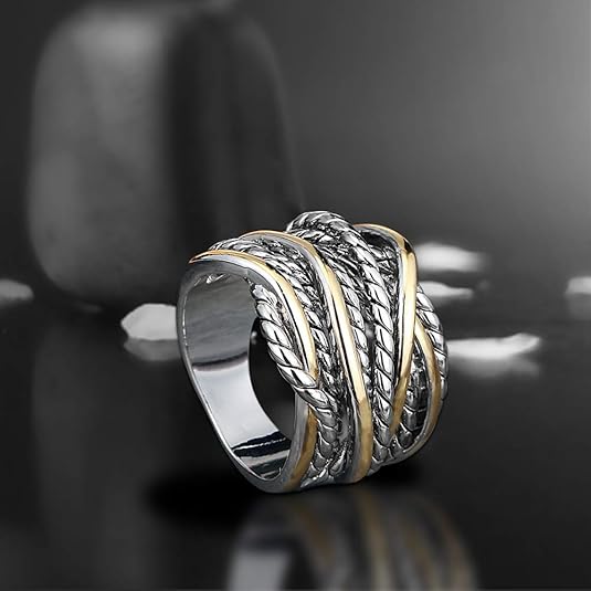 Intertwined Metallic Band Ring - Textured Statement Jewelry for Women